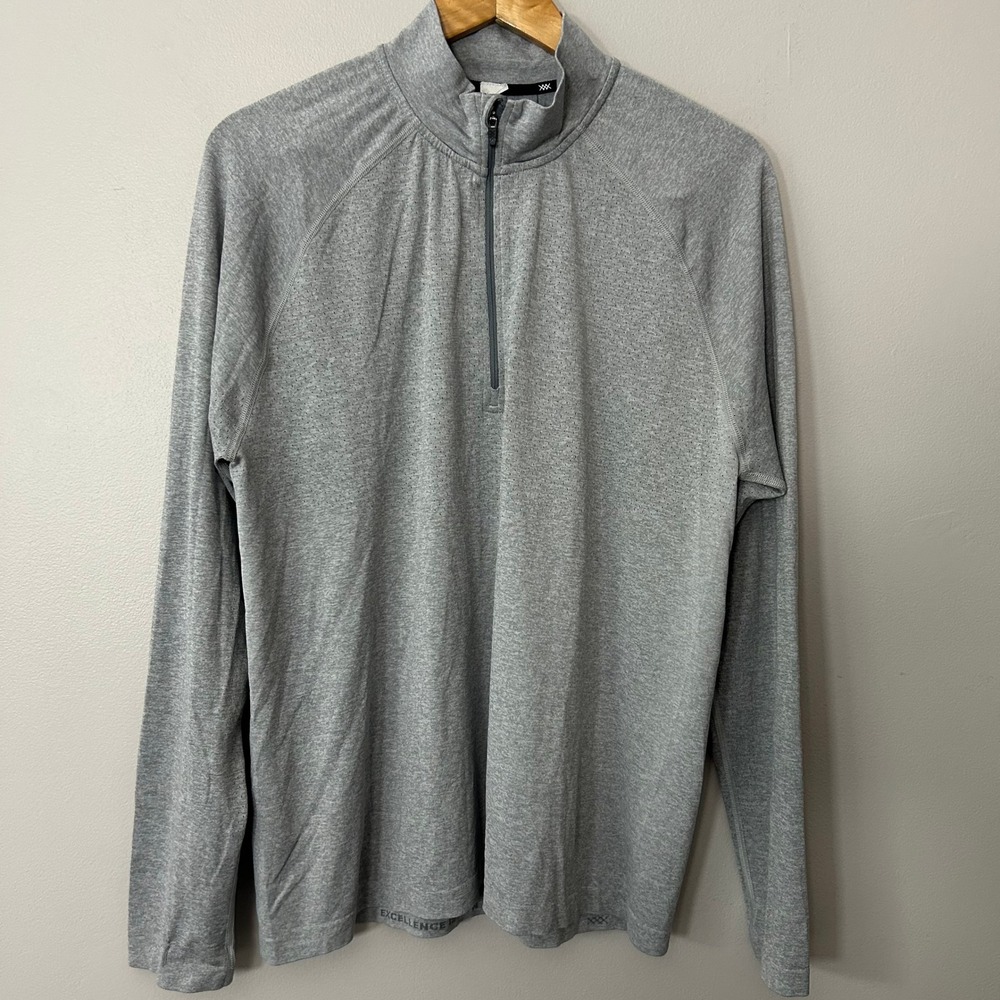 Rhone Pullover Shirt Men L Gray Performance Mesh 1/4 Zip Long Sleeve Mock Neck